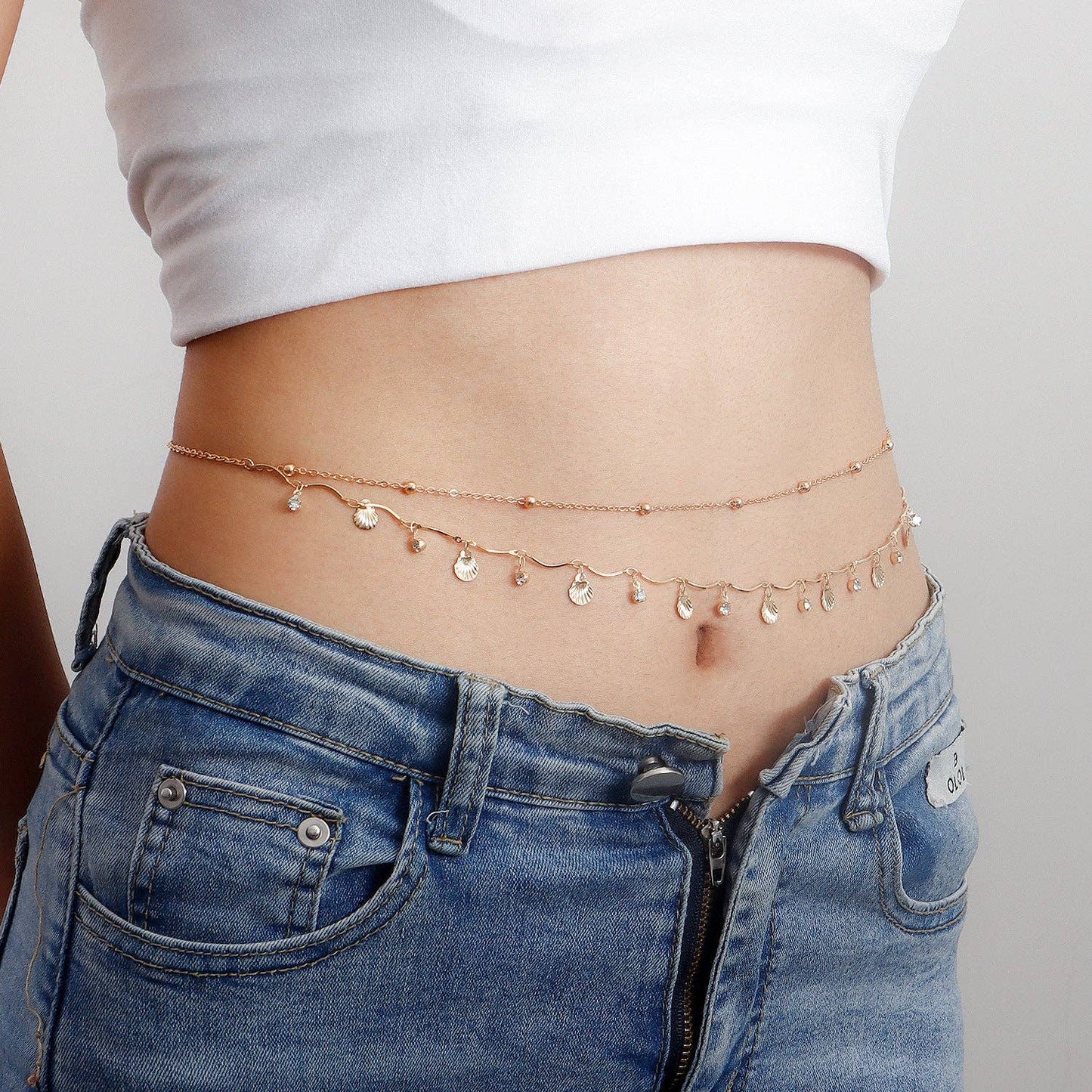 Simple Shell Sequin Rhinestone Waist Chain DP25A816: Gold