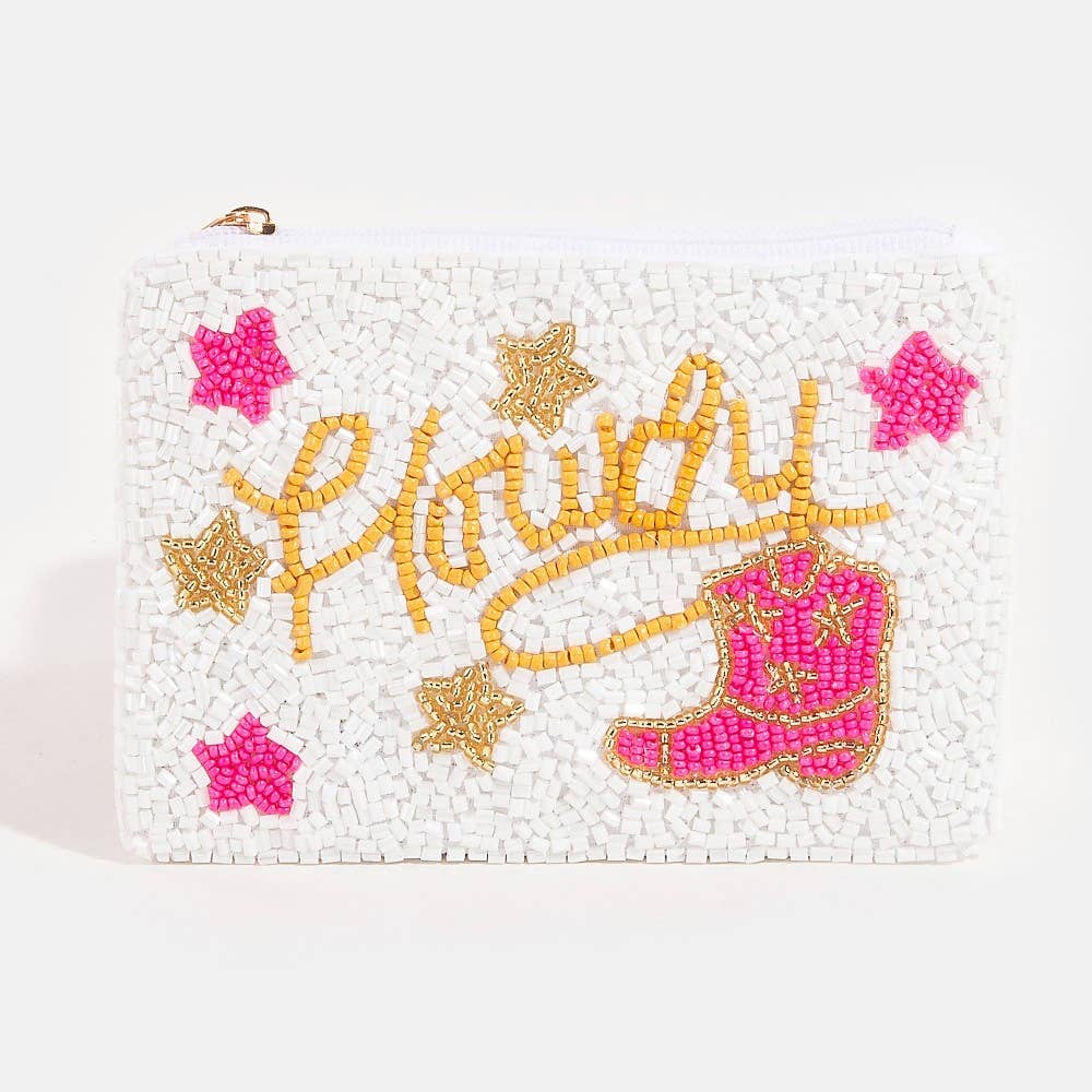 Western Cowboy Boots Howdy Seed Beaded Coin Purse