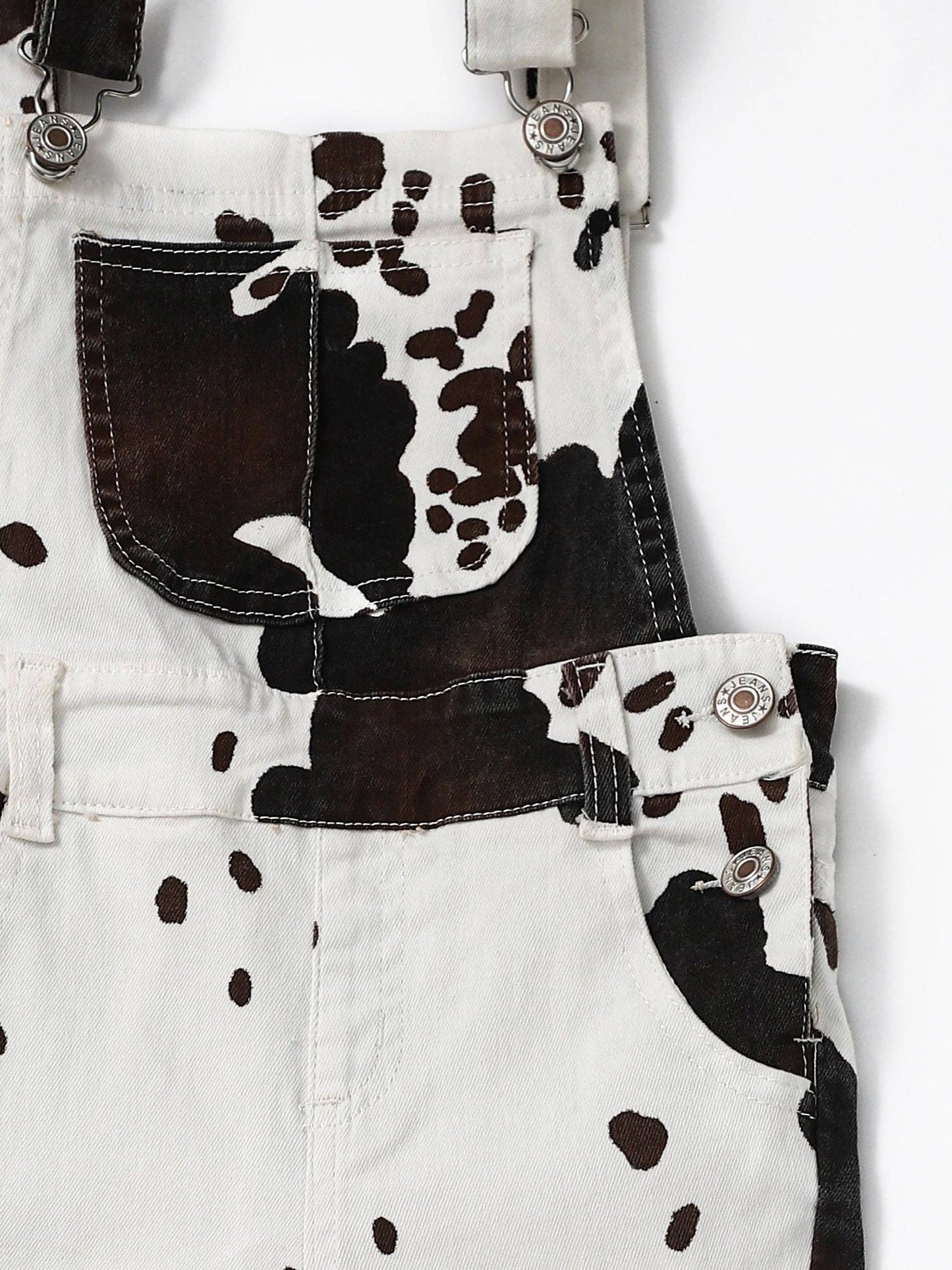 Girls Cow Print Denim Overalls: