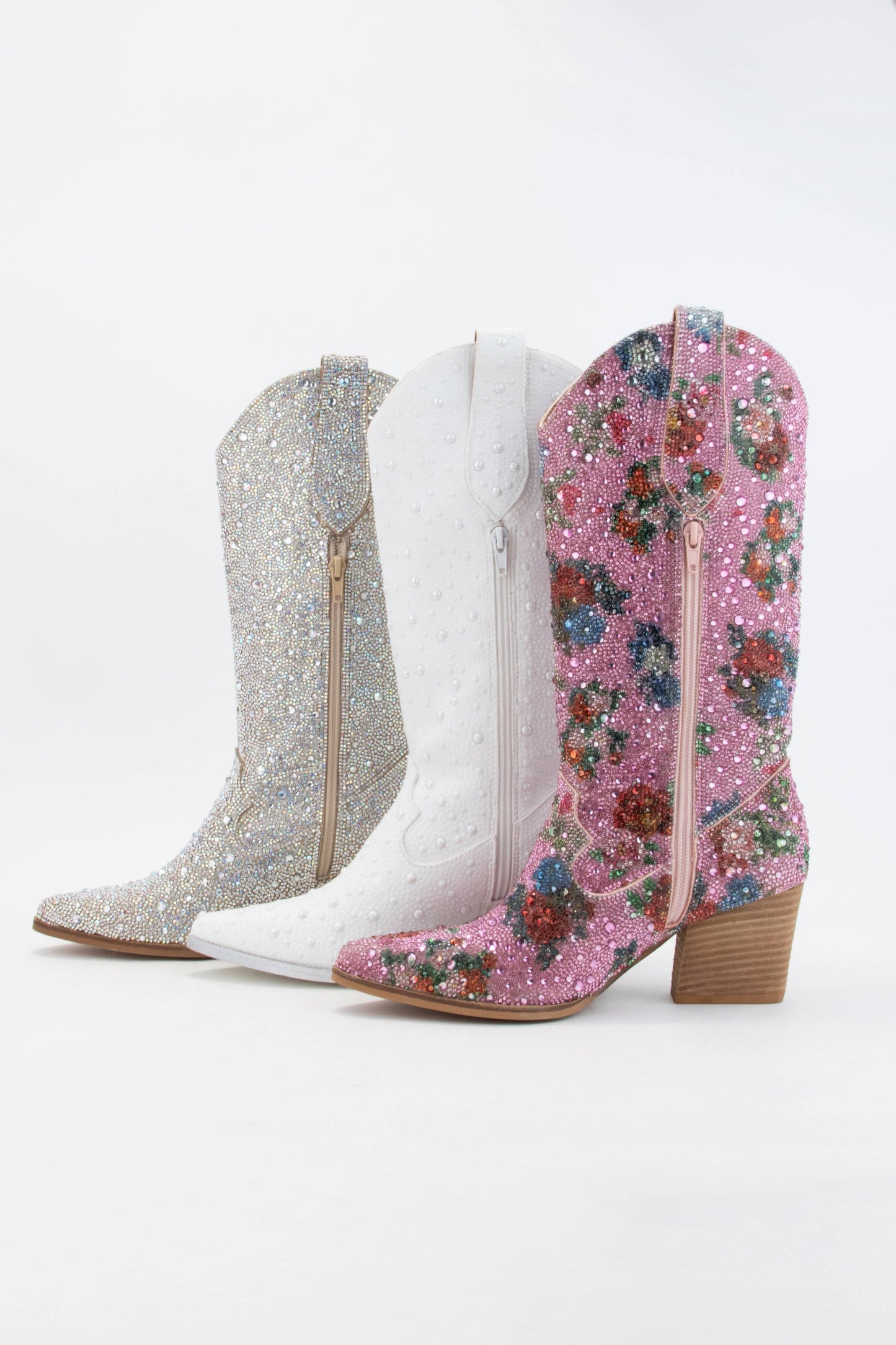 DAZZLING RHINESTONE JEWELED MID-CALF GLAM WESTERN BOOTS