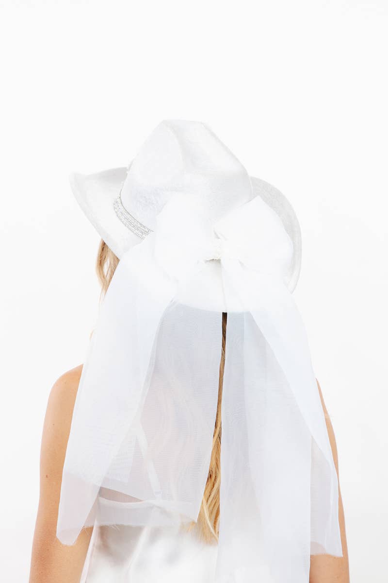 Pearl Rhinestone Stud Ribbon Bride Western Cowboy Hat: IV