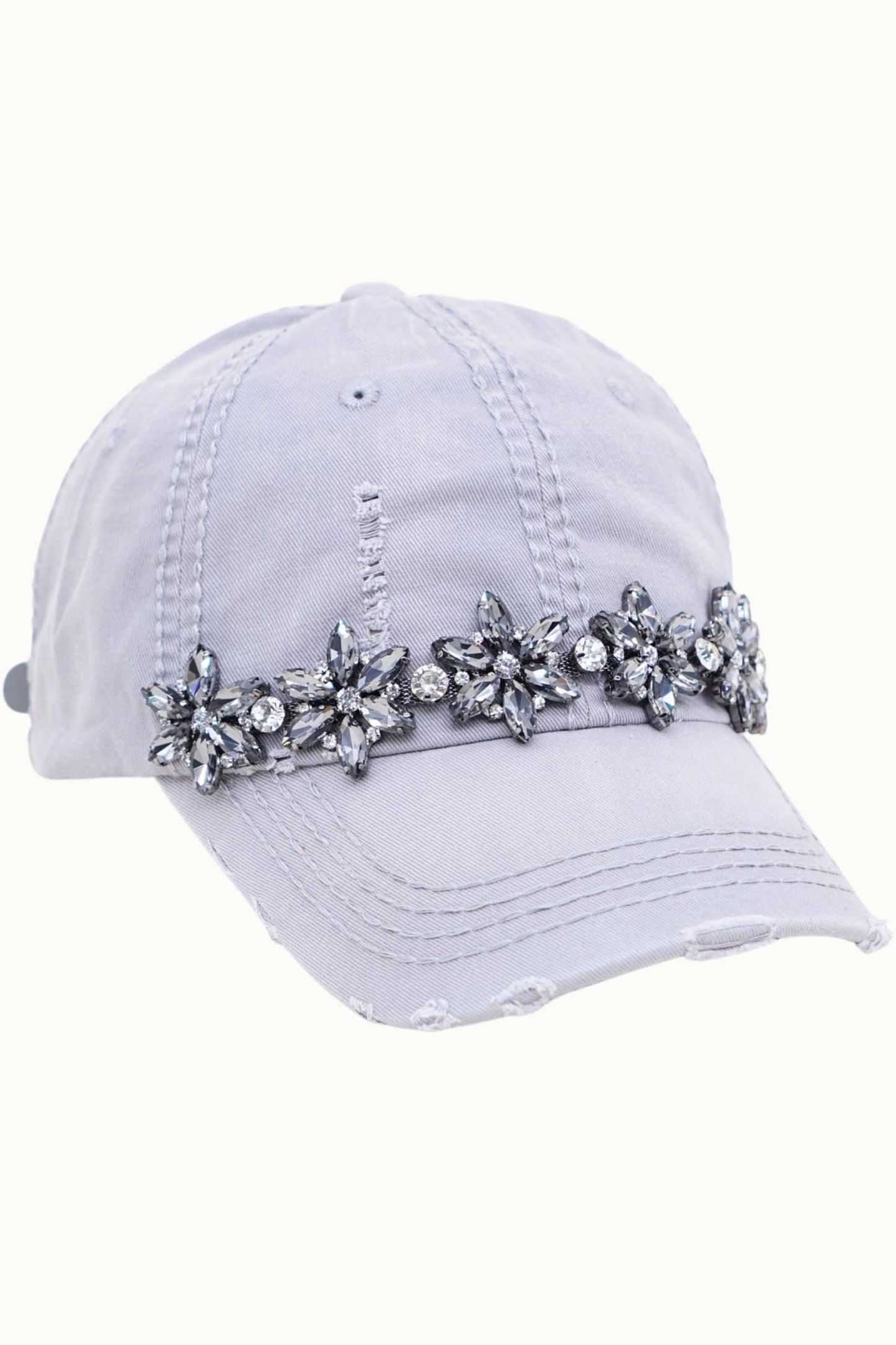 Bejeweled Bling Glitz Distressed Cap, Adjustable: Burnt Orange