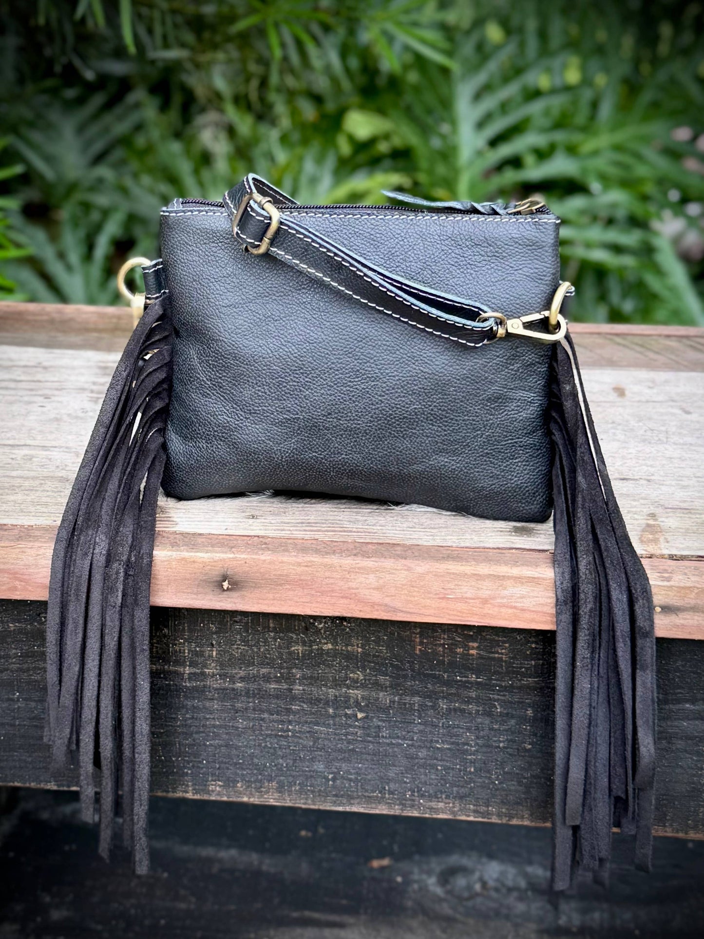 Upcycled LV Cowhide Leather Crossbody Wristlet Bag Western 