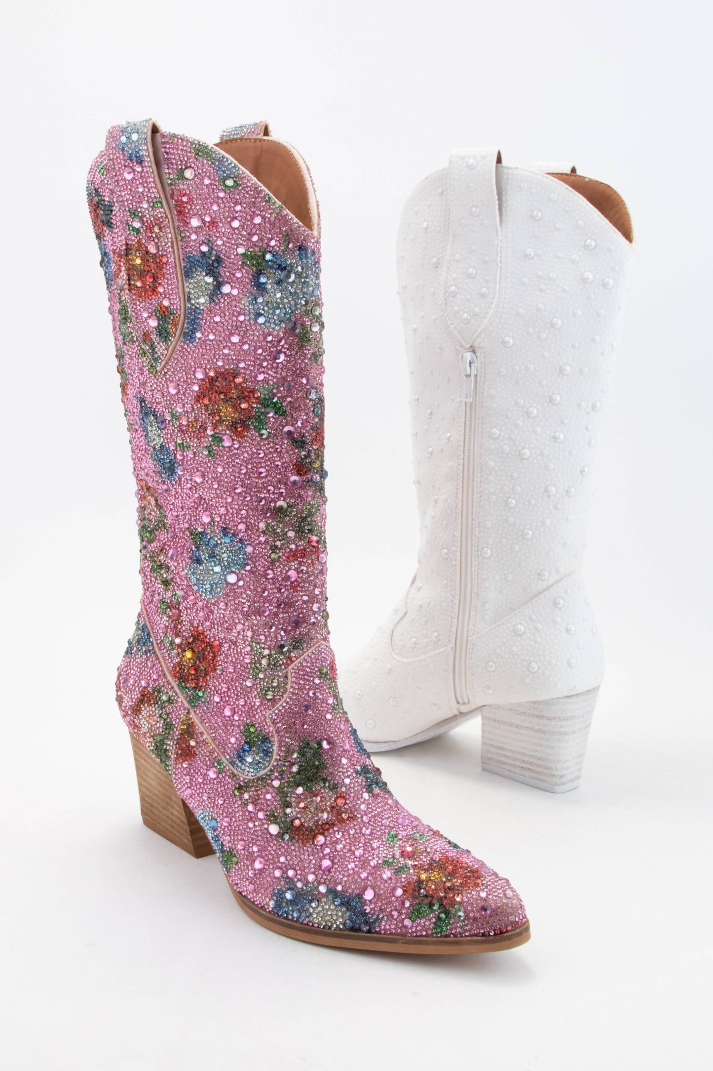 DAZZLING RHINESTONE JEWELED MID-CALF GLAM WESTERN BOOTS