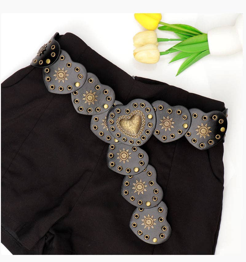 Boho Heart Wide Waist Western Leather Belt
