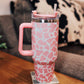 Pink Cowhide Tumbler with Handle