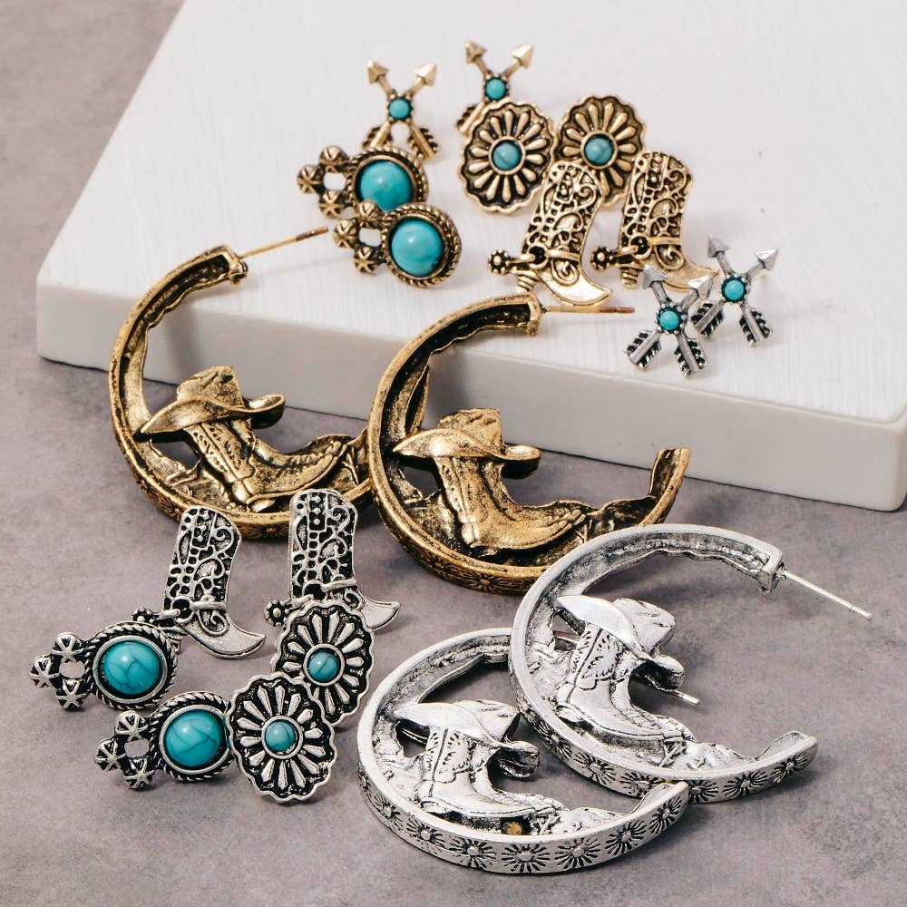 Assorted 5 Pair Western Earrings Set: G