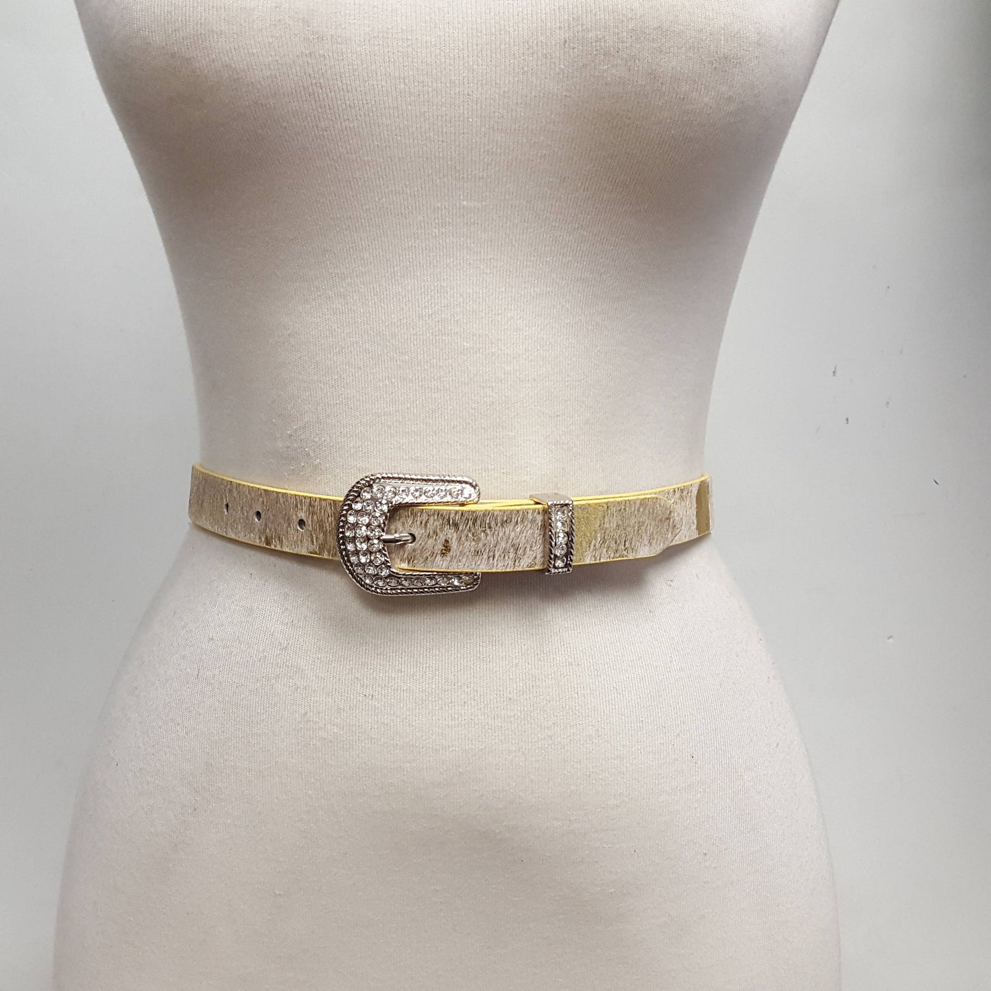 Western Crystal Buckle and Loop w. Genuine Cow Hair Belt