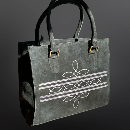 Western Boot Stitch Suede Leather Handbag
