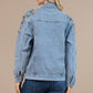 63001-Shoulder Rhinestones Washed Denim Jacket DENIM BLUE.