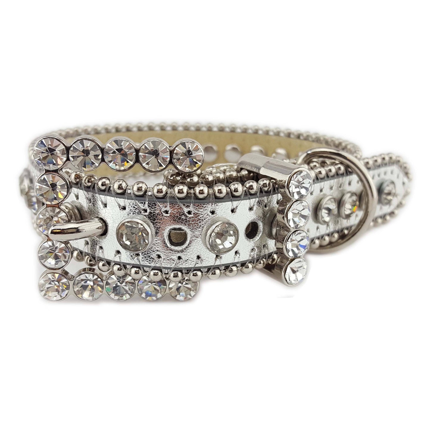 Metallic Leather Crystal Dog Collar