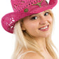 Longhorn Monochrome Belt Crochet Woven Cowboy Hat: Hot Pink