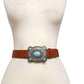 Western Silver Turquoise Buckle w. Ostrich Belt: Black / M/L