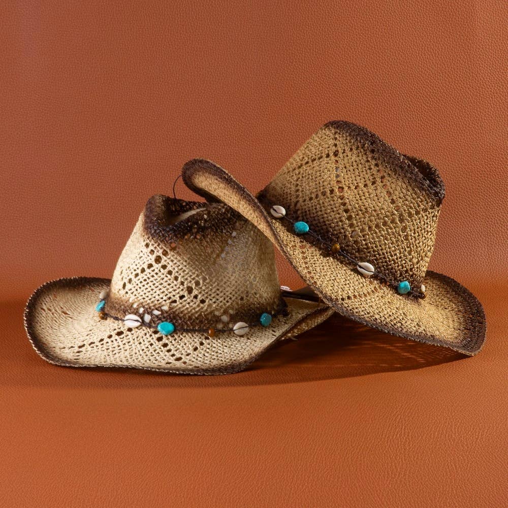 Cowrie Shell Straw Cowboy Hat