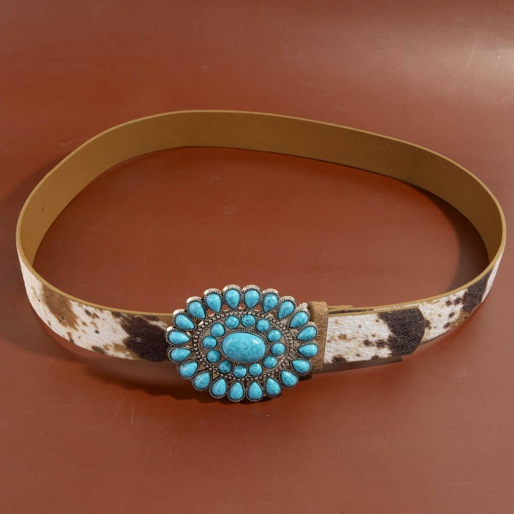 Western Concho Turquoise Stone Buckle Belt: LCO