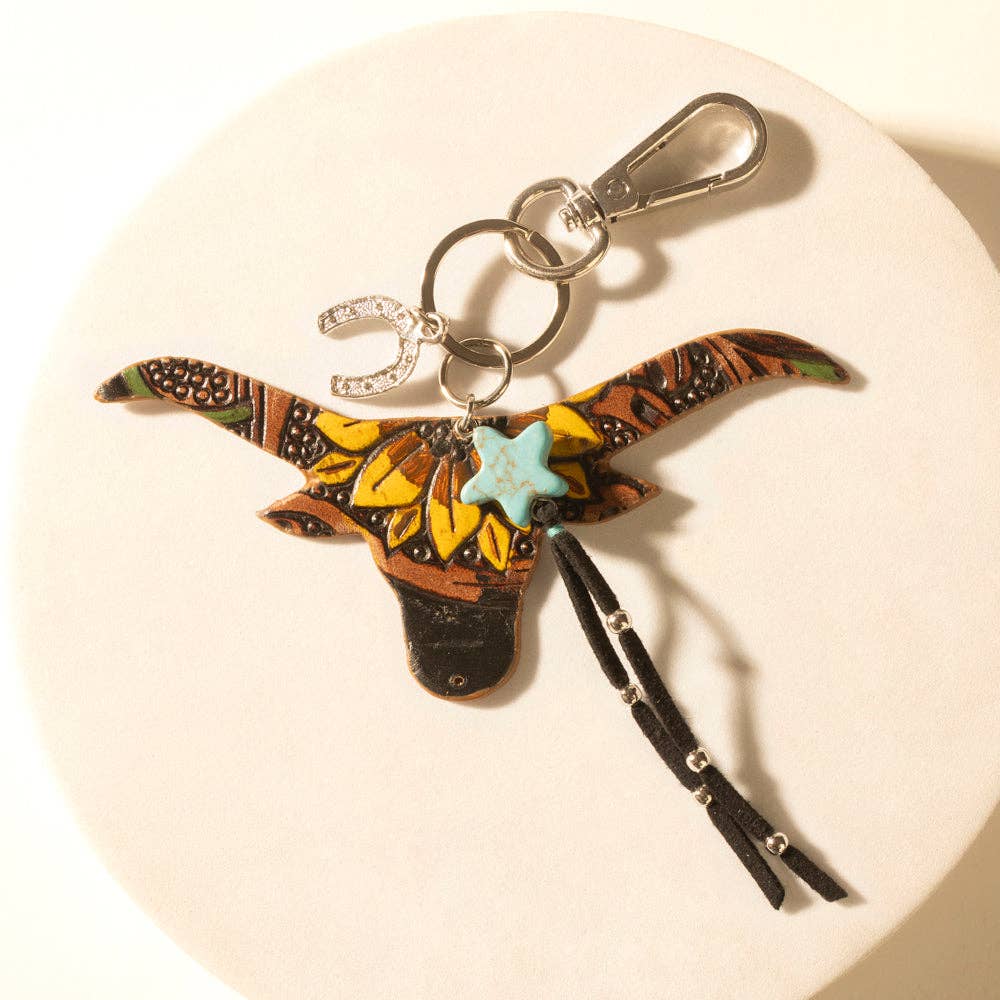 Bull Handtooled Leather Key