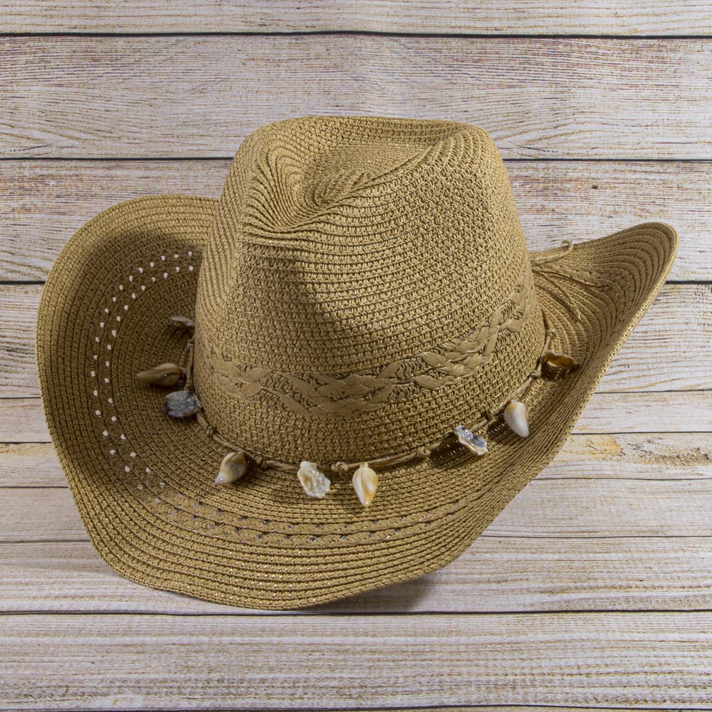 Shell Bead Band Straw Cowboy Hat