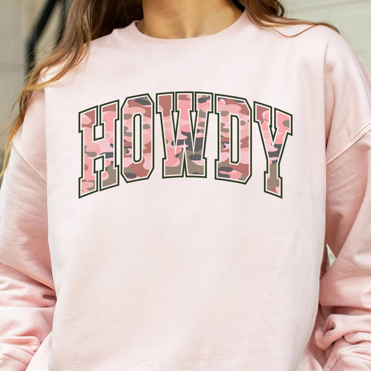 Western Camo Howdy Pink Camouflage Retro Graphic Sweatshirt