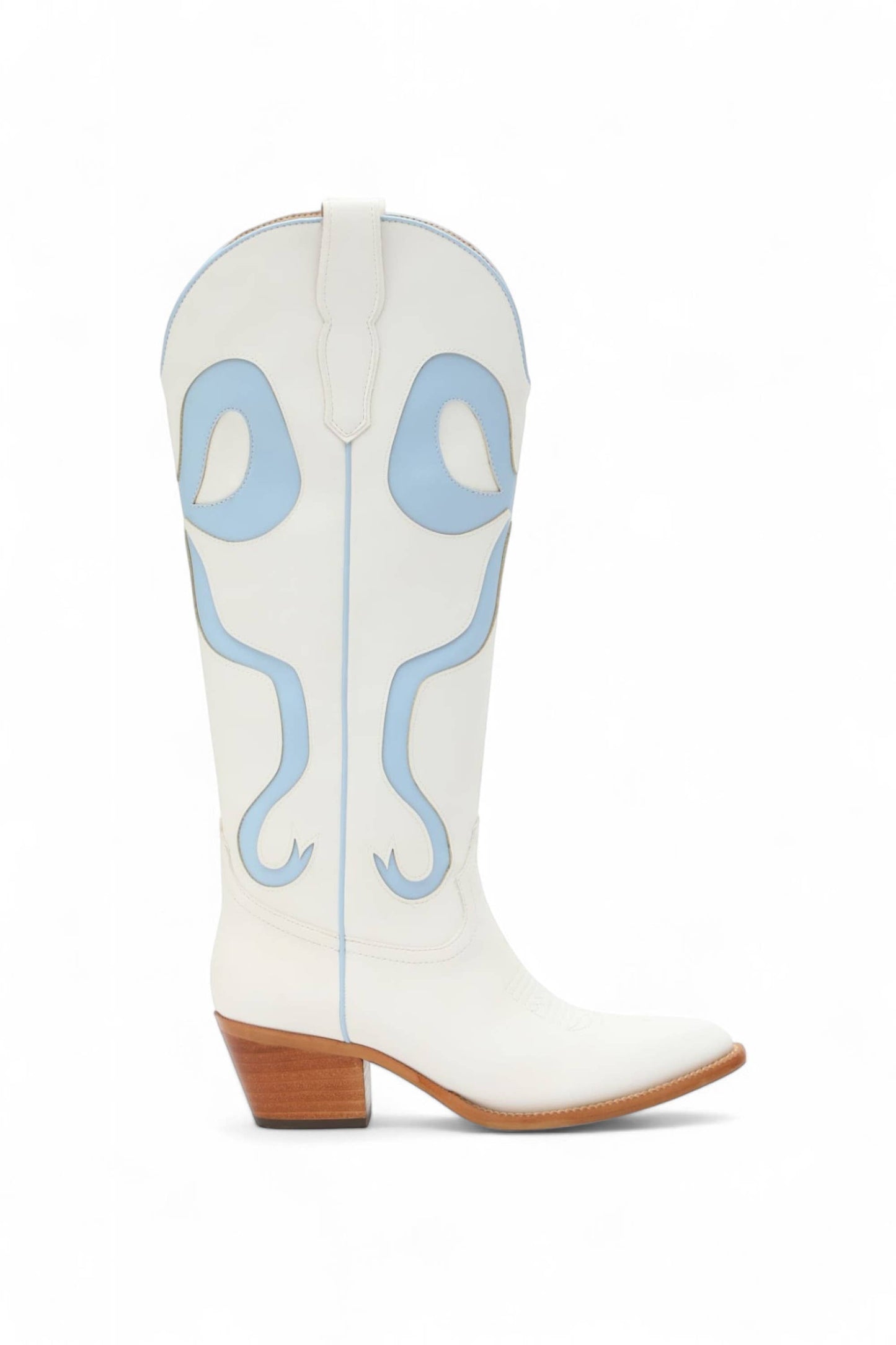 RUBY BOW SWIRLING PATTERNED WESTERN BOOTS: WHITE/ LIGHT BLUE / B12