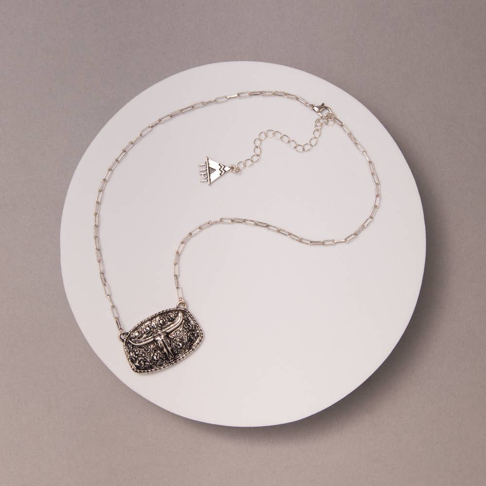 Western Steer Head Plate Necklace