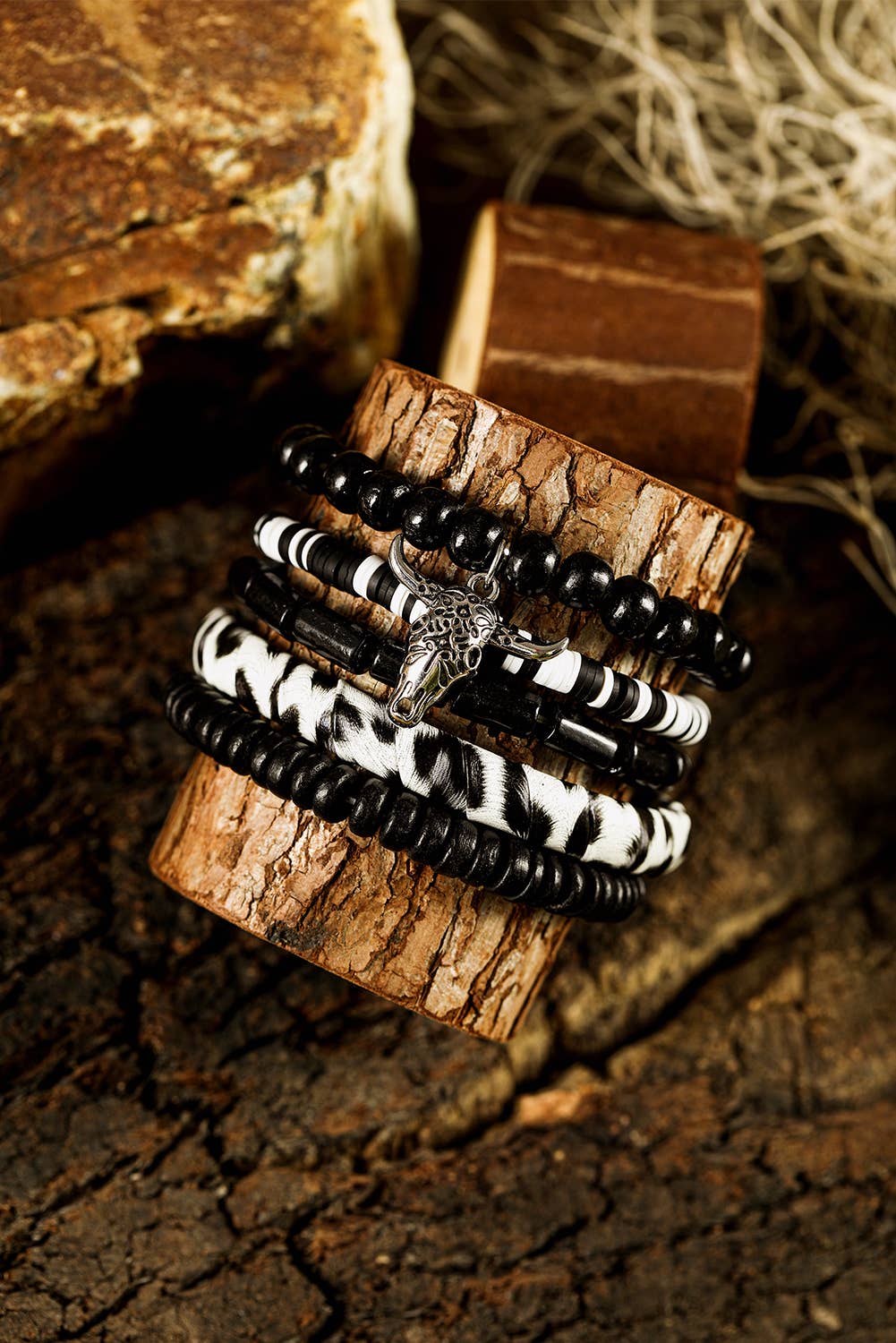 Timber Beads Western Skull Head Charm 5pcs Bracelet Set