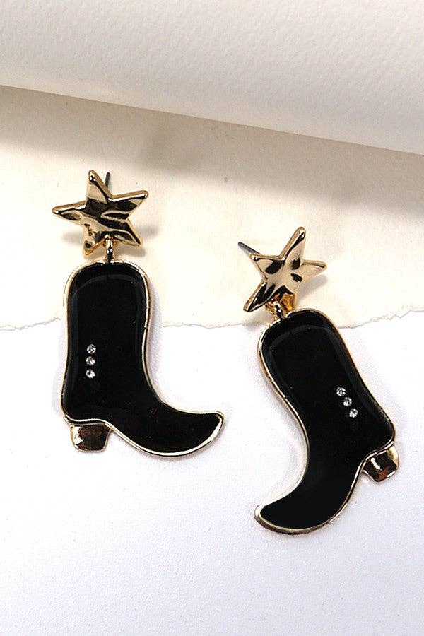 WESTERN COWBOY BOOT EARRINGS | 31E23558: BLACK