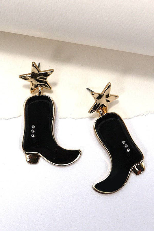 WESTERN COWBOY BOOT EARRINGS | 31E23558: BLACK