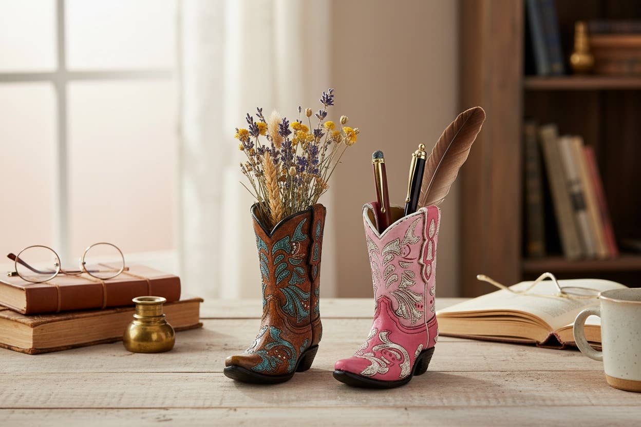 Western Country Rustic Cowboy Boot Freestanding Figurine Set