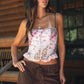 ESME Vintage Mesh Print Bustier Corset Cami Top With Bow: Multi-Colored / 3 SMALL 2 MEDIUM 1 LARGE