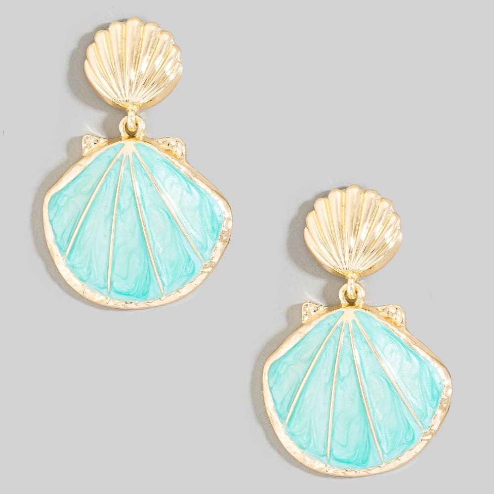 Enamel Double Seashell Drop Earrings: TQ