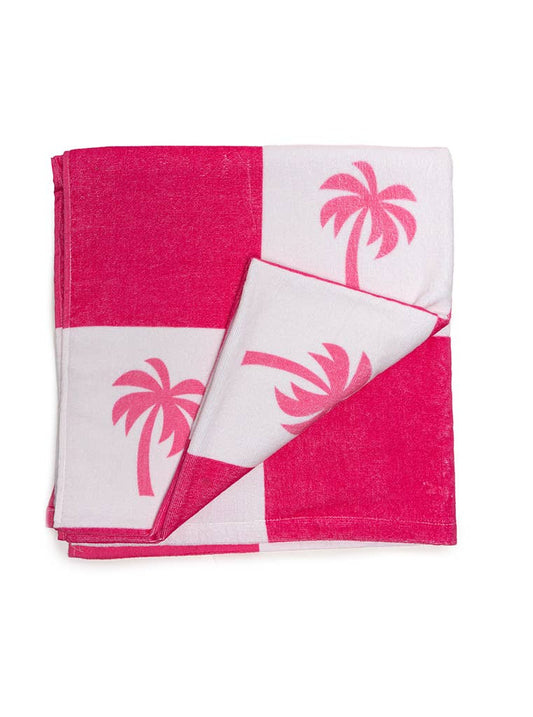 Pool / Beach Towel - Checkered w/ Palm Trees - Pink & White