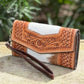 Tooled Leather Cowhide Wallet Wristlet Western Rodeo