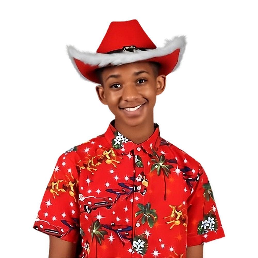 Unlit Christmas Cowboy Santa Western Holiday Hat