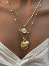 Starfish Shell Pearl Dual Chain Necklace: Gold