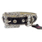 Genuine Black Leather Crystal Dog Collar: Pink Stone / Small