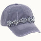 Bejeweled Bling Glitz Distressed Cap, Adjustable: Burnt Orange