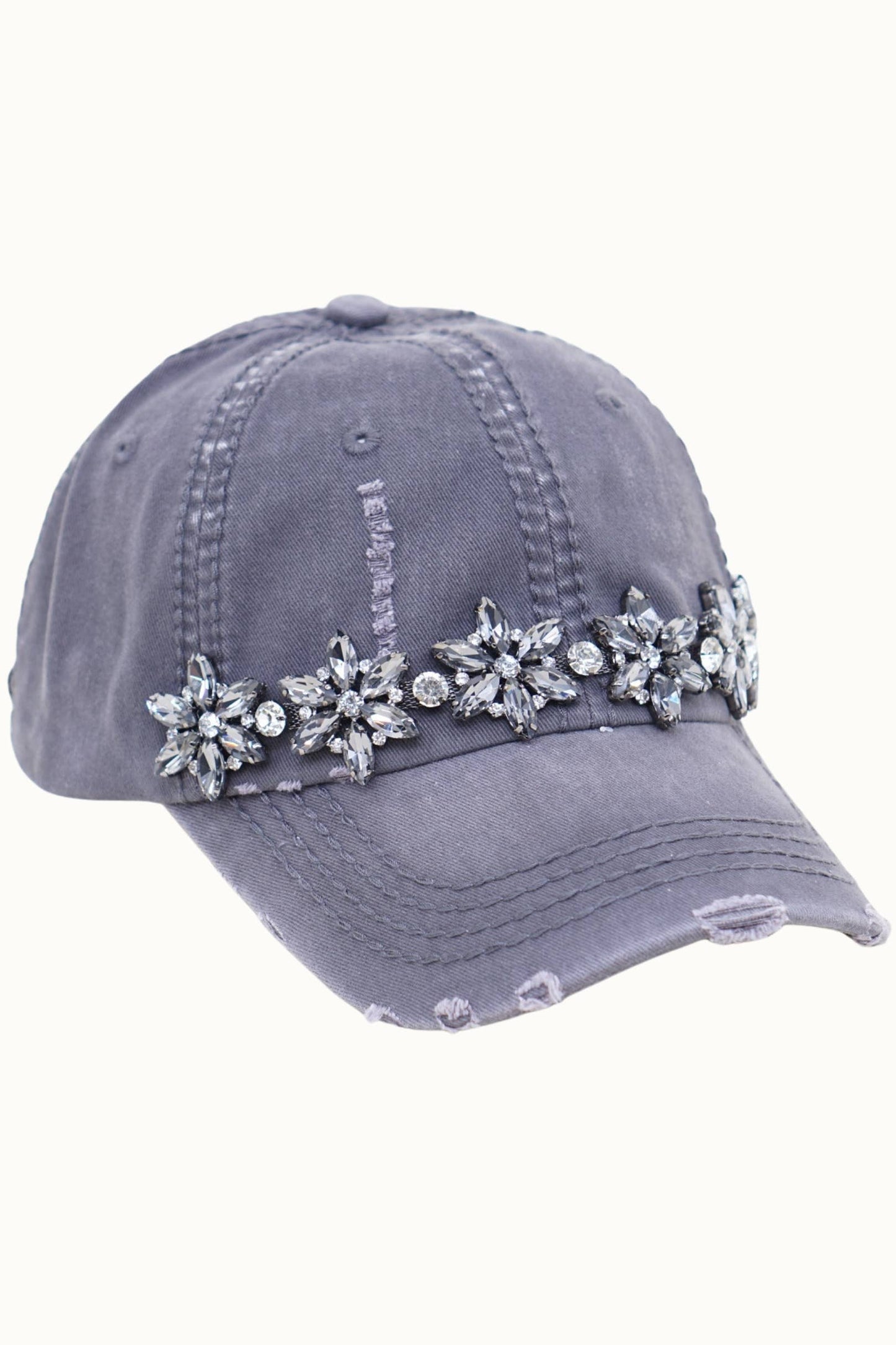 Bejeweled Bling Glitz Distressed Cap, Adjustable: Burnt Orange