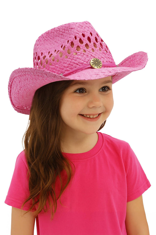 Kids Monochrome Straw Cowboy Hat