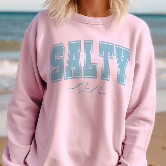 Salty Summer Beach Retro Salty Blue Wave Graphic Sweatshirt