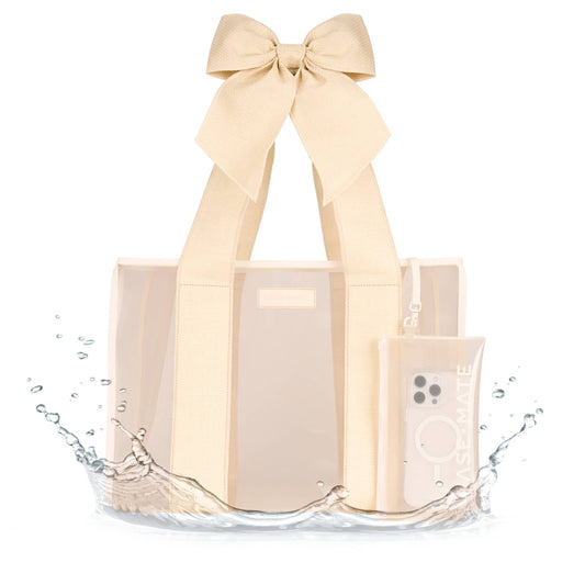 Special Edition Bow Ecru Raffia Beach Tote With Phone Pouch