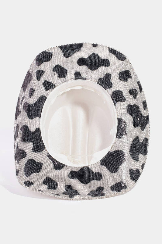 Pave Rhinestone Studded Cow Pattern Western Cowboy Hat