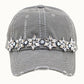 Bejeweled Bling Glitz Distressed Cap, Adjustable: Burnt Orange
