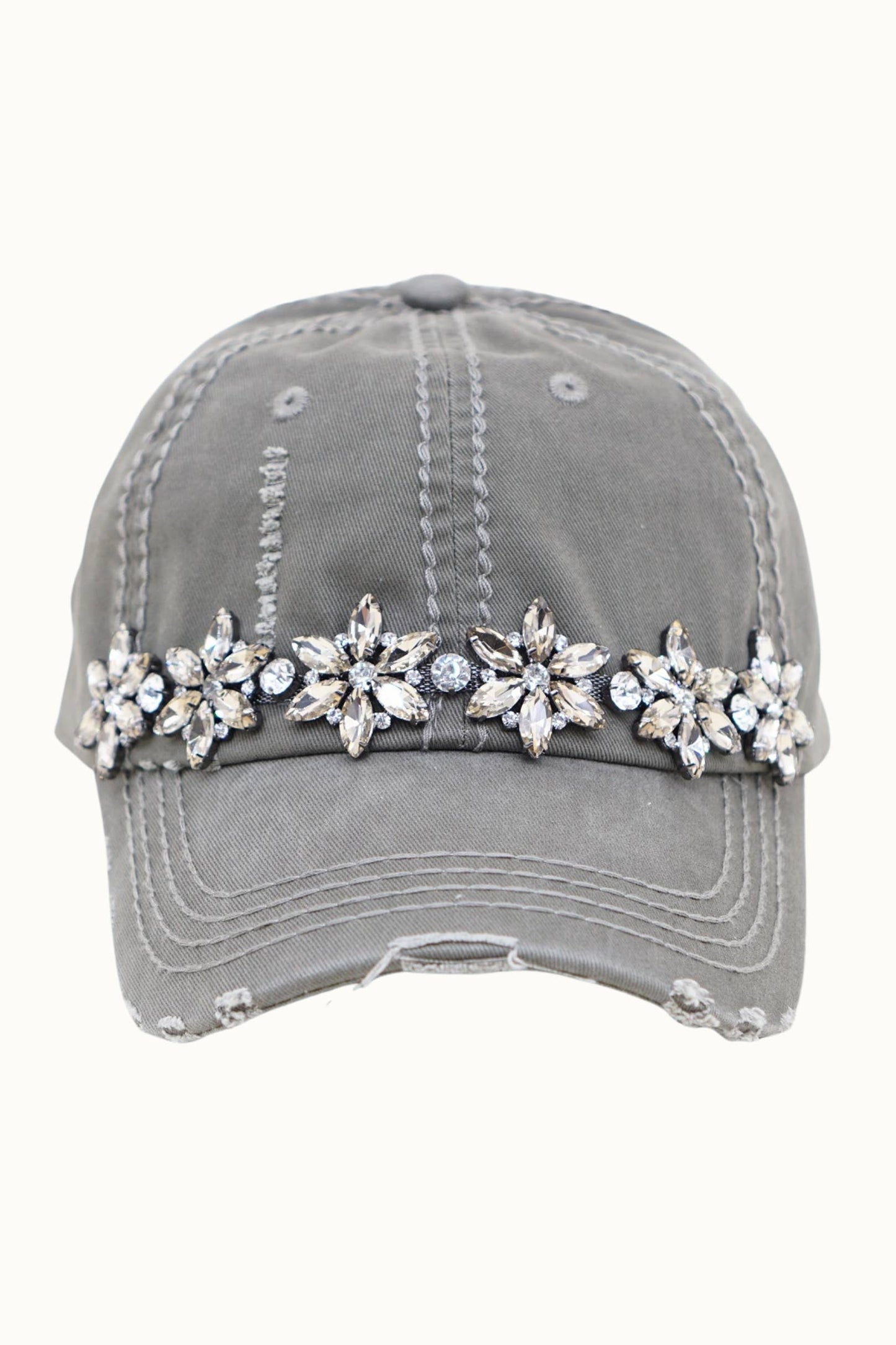 Bejeweled Bling Glitz Distressed Cap, Adjustable: Burnt Orange