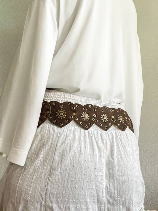 Bohemian Vintage Bronze Detail Heart Connected PU Belt:
