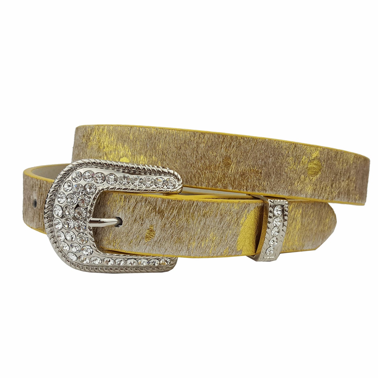 Western Crystal Buckle and Loop w. Genuine Cow Hair Belt