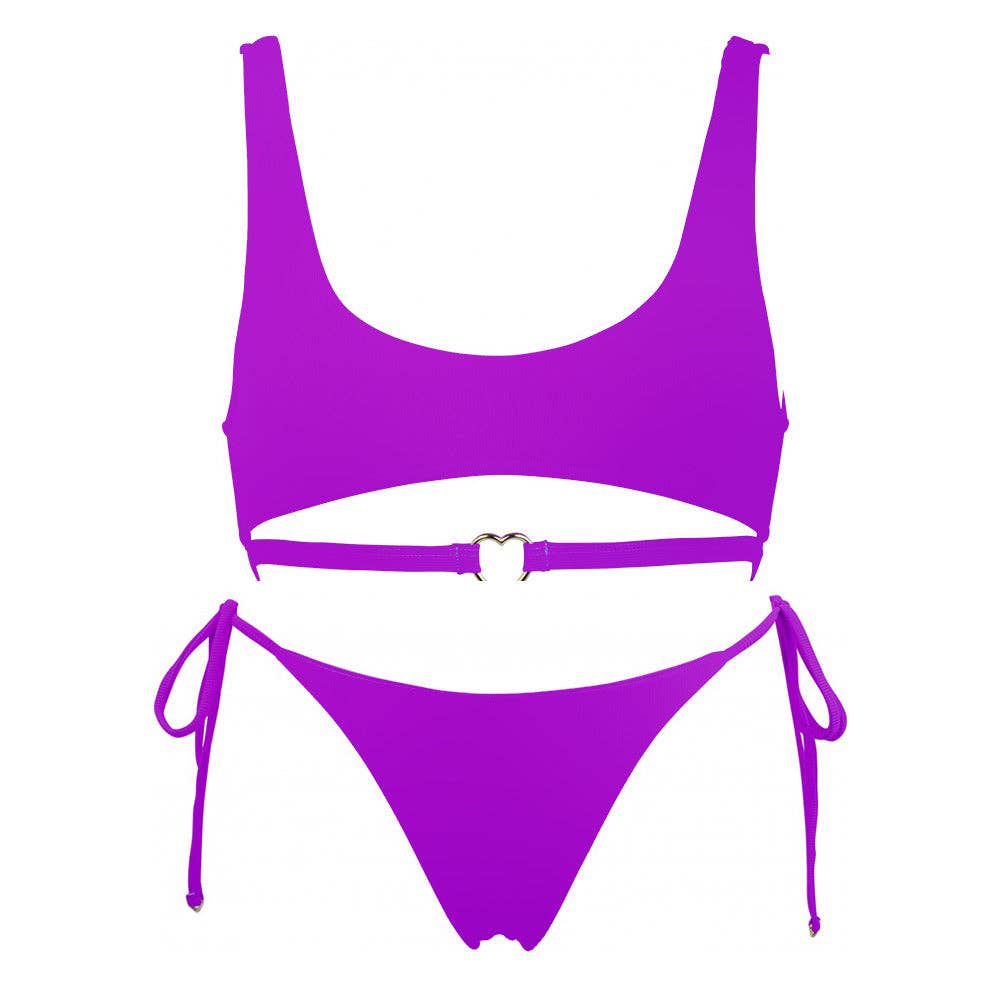 2-Piece Solid Color Bikini Swimsuit with Heart