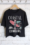 COASTAL COWGIRL BEACH CLUB GRAPHIC LONG CROP TOP: Black