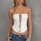 KARMEN Strapless Semi Sheer Bow Embellised Bustier Top: White