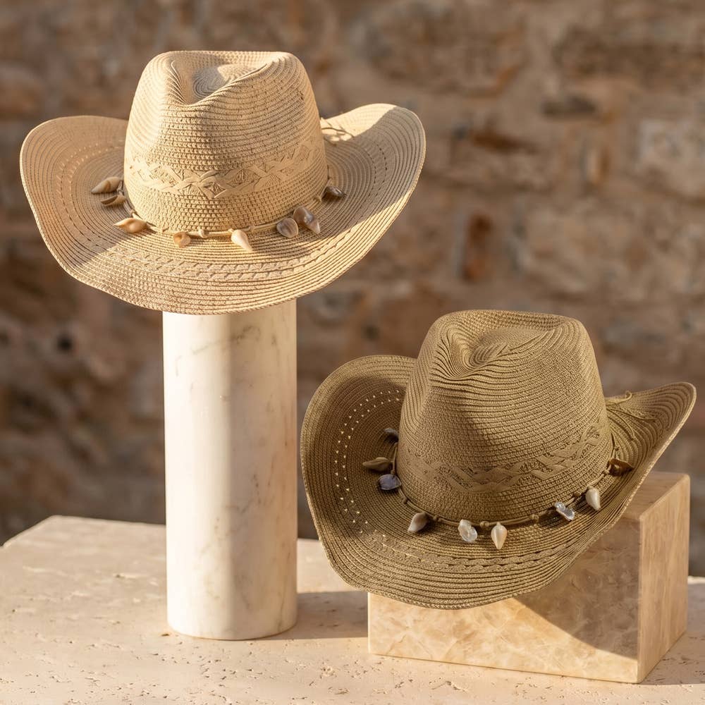 Shell Bead Band Straw Cowboy Hat