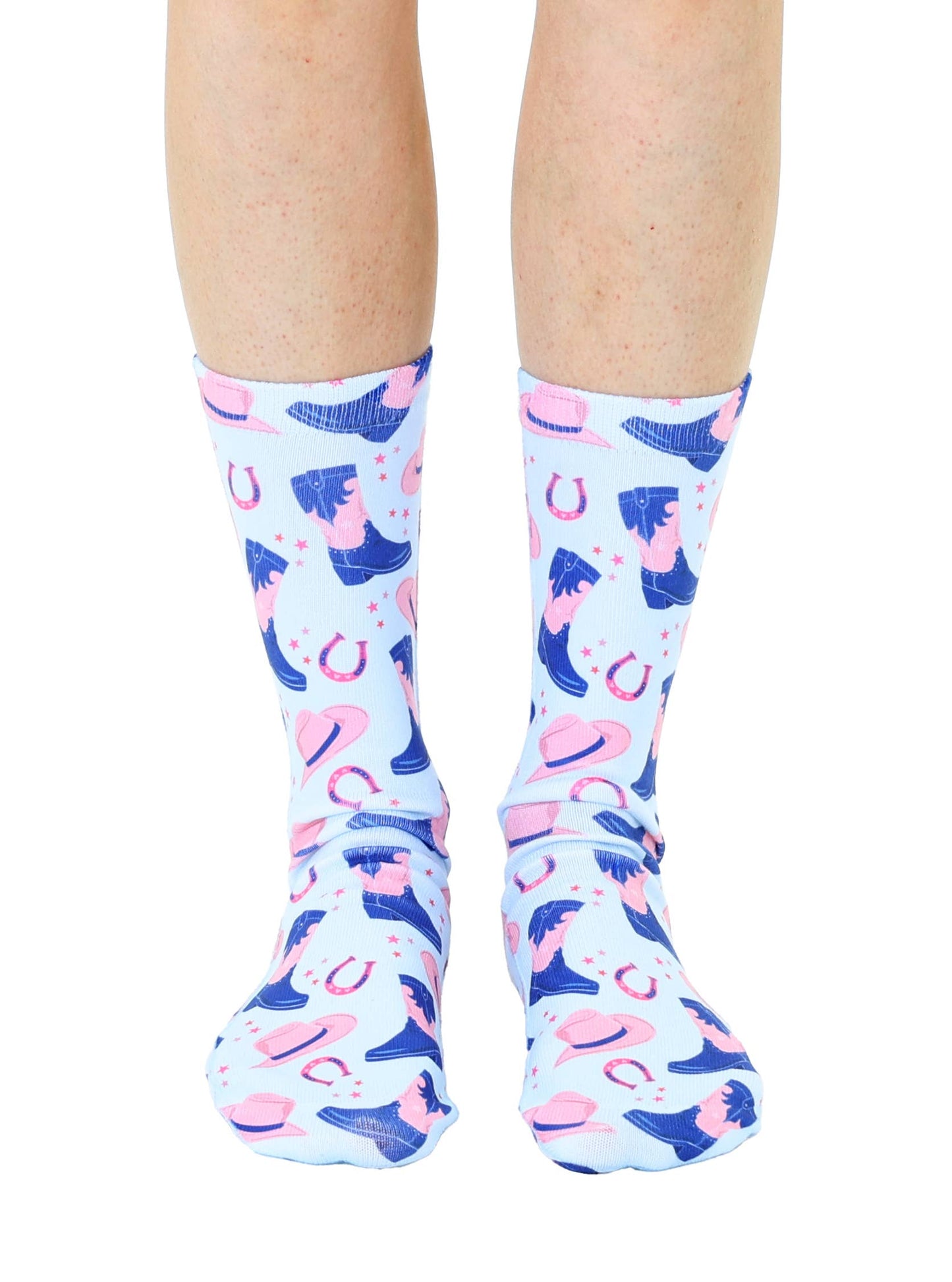 Novelty Graphic Crew Socks - Western Cowgirl - Blue